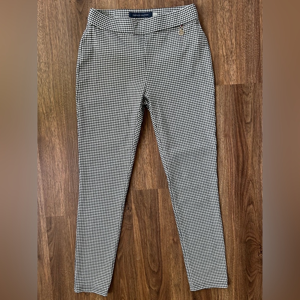 TOMMY HILFIGER Gingham Pants Black Skinny Office Teacher Preppy Old Money Size 6 - Picture 3 of 12